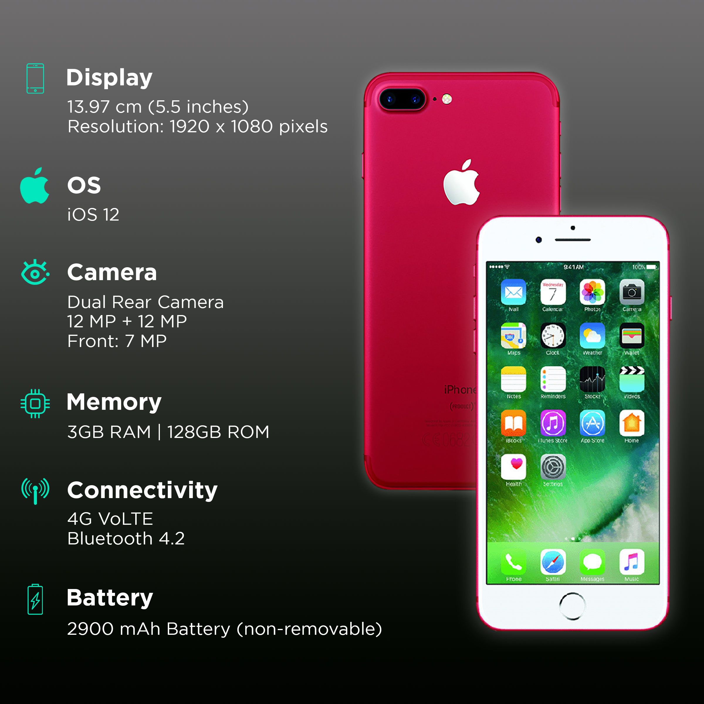 Buy Refurbished Apple iPhone 7 Plus (128GB, Red) Online - Croma